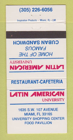 Matchbook Cover - Latin American University Restaurant Miami FL 30 Strike