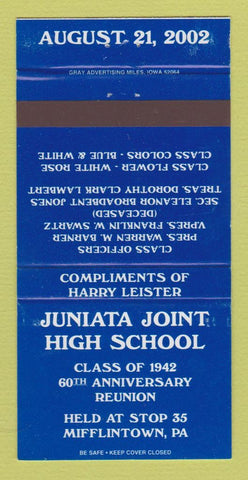 Matchbook Cover Juniata Joint High School Reunion 2002 Mifflintown PA 30 Strike