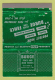 Matchbook Cover - Burge Fence Iron Works Kansas City MO WORN 40 Strike