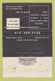 Matchbook Cover Atlas Railroad Construction West Bentleyville PA WEAR 40 Strike