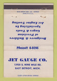 Matchbook Cover - Jet Gauge tool East Detroit MI WEAR 40 Strike