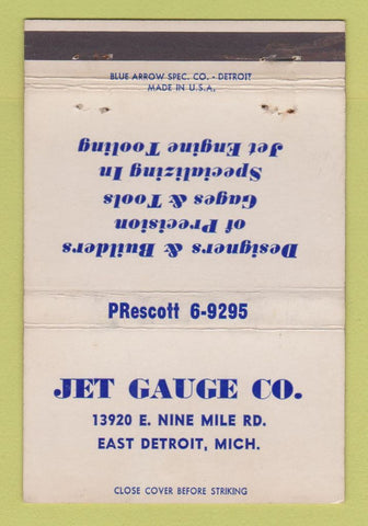 Matchbook Cover - Jet Gauge tool East Detroit MI WEAR 40 Strike