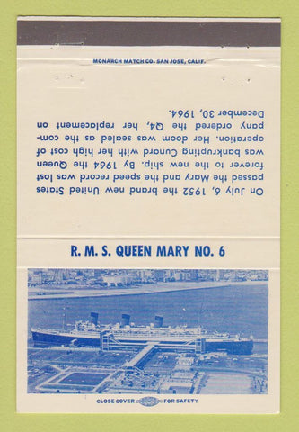 Matchbook Cover - RMS Queen Mary Long Beach CA #6 1972 40 Strike