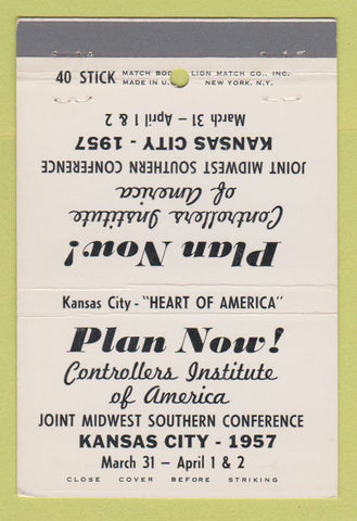 Matchbook Cover - Controllers Institute of America Kansas City MO 1957 40 Stick