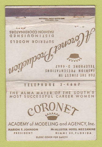 Matchbook Cover - Coronet Modeling Academy Miami FL WORN 40 Strike