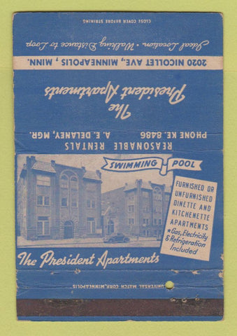 Matchbook Cover - President Apartments Minneapolis MN WEAR 40 Strike
