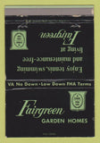 Matchbook Cover - Fairgreen Garden Homes  Yorba Linda CA WEAR 40 Strike