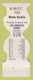 Matchbook Cover - Los Angeles Rams Football KMPC Radio 1982