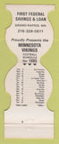 Matchbook Cover Minnesota Vikings Football Federal Savings Grand Rapids MN 1985