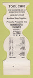 Matchbook Cover - Minnesota Vikings Football Tool Crib Minneapolis MN 1984