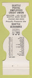 Matchbook Cover - Seattle Seahawks Football Postal Credit Union WA 1982 WEAR