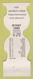 Matchbook Cover - Detroit Lions Football 1982