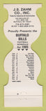 Matchbook Cover - Buffalo Bills Football JS Zahm Construction Tool NY 1985 #1