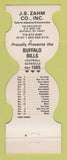 Matchbook Cover - Buffalo Bills Football JS Zahm Construction Tool NY 1985 #2