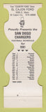 Matchbook Cover - San Diego Chargers Football El Cajon Ford CA 1981