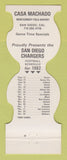 Matchbook Cover - San Diego Chargers Football Casa Machado CA 1982
