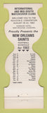 Matchbook Cover - New Orleans Saints Football Match Clubs LA 1982