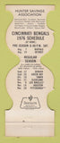 Matchbook Cover - Cincinnati Bengals Football Hunter Savings OH 1976