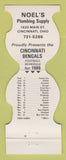 Matchbook Cover - Cincinnati Bengals Football Noel's Plumbing OH 1986