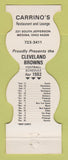 Matchbook Cover - Cleveland Browns Football Carrino's Medina OH 1982
