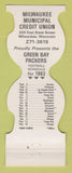 Matchbook Cover - Green Bay Packers Football Milwaukee WI Credit Union 1983