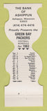 Matchbook Cover - Green Bay Packers Football Ashippun WI Bank 1983