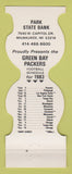 Matchbook Cover - Green Bay Packers Football Park State Bank Milwaukee WI 1983
