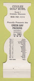 Matchbook Cover - Green Bay Packers Football Coulee Golf Onalaska WI 1983