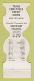 Matchbook Cover - Green Bay Packers Football Trane Credit Union 1983