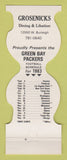 Matchbook Cover - Green Bay Packers Football Grosenicks 1983