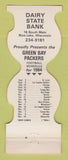 Matchbook Cover - Green Bay Packers Football Dairy State Bank Rice Lake WI 1984