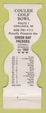 Matchbook Cover - Green Bay Packers Football Coulee Golf Onalaska WI 1984