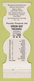 Matchbook Cover - Green Bay Packers Football Breezewood Restaurant 1986