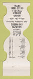 Matchbook Cover - Green Bay Packers Football Trane Credit Union 1986