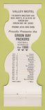 Matchbook Cover - Green Bay Packers Football Valley Motel Green Bay WI 1986