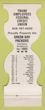 Matchbook Cover - Green Bay Packers Football Trane Credit Union 1985