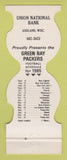 Matchbook Cover - Green Bay Packers Football Union Bank Ashland WI 1985