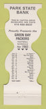 Matchbook Cover - Green Bay Packers Football Park State Bank Milwaukee WI 1982