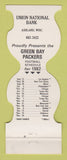 Matchbook Cover - Green Bay Packers Football Union Bank Ashland WI 1982