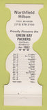 Matchbook Cover - Green Bay Packers Football Northfield Hilton Troy MI 1982