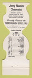 Matchbook Cover - Pittsburgh Steelers Football Nuzum Chevrolet Uniontown PA 1982