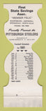 Matchbook Cover - Pittsburgh Steelers Football State Savings Sharpsburg PA 1981