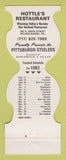 Matchbook Cover - Pittsburgh Steelers Football Hottle's Wilkes Barre PA 1982