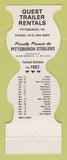 Matchbook Cover - Pittsburgh Steelers Football Guest Trailer Rentals PA 1982