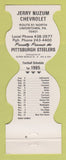 Matchbook Cover - Pittsburgh Steelers Football Nuzum Chevrolet Uniontown PA 1985