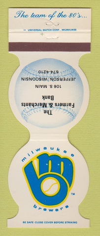 Matchbook Cover - Milwaukee Brewers Baseball Farmers Bank Jefferson WI 1984