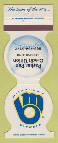 Matchbook Cover Milwaukee Brewers Baseball Parker Pen Credit Janesville WI 1982