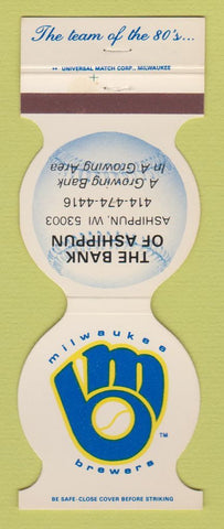 Matchbook Cover - Milwaukee Brewers Baseball Ashippun WI Bank 1985