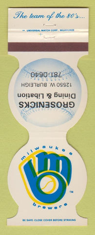 Matchbook Cover - Milwaukee Brewers Baseball Grosenicks 1984