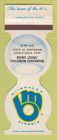 Matchbook Cover - Milwaukee Brewers Baseball Muni Credit Union WI 1984